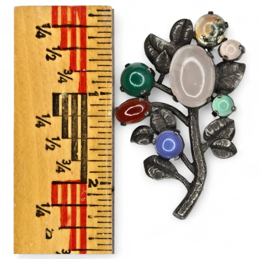 T.M. & Co. Flower Brooch Sterling Silver Multi Gemstone 1963 Vintage Hallmark